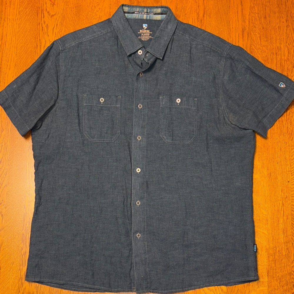 Kuhl XL Dark Blue linen Button Down Shirt